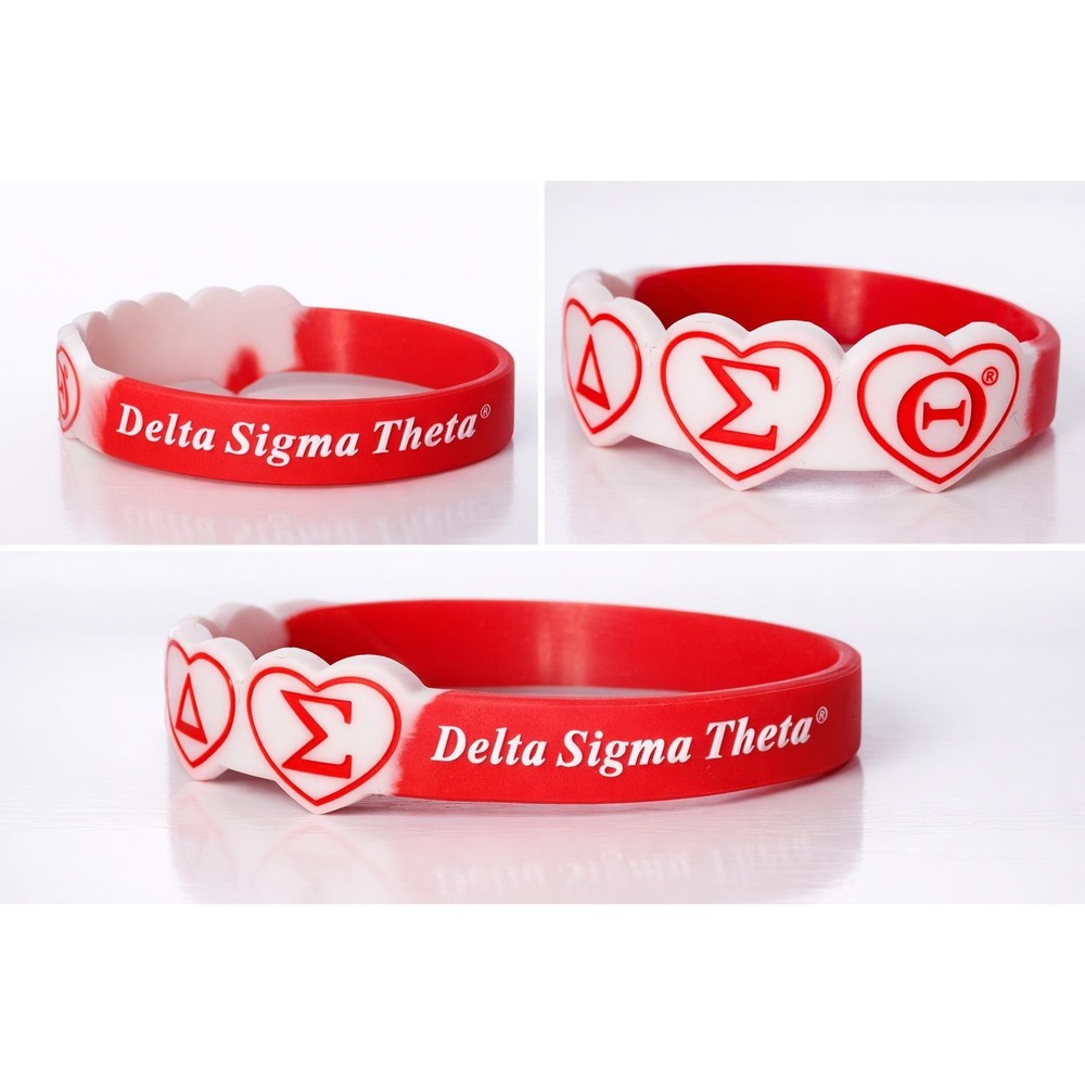 Delta Sigma Theta Silicone Bracelet DST Red White Greek Letter Wristband Heart
